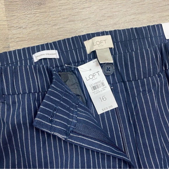 LOFT Navy Stripe Trousers NWT Size 16 Straight Leg Work Pants - Picture 2 of 8